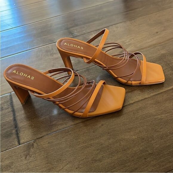 NEW ALOHAS x Anthropologie Strappy Heels Tan EU 40 US 10 - Picture 6 of 10
